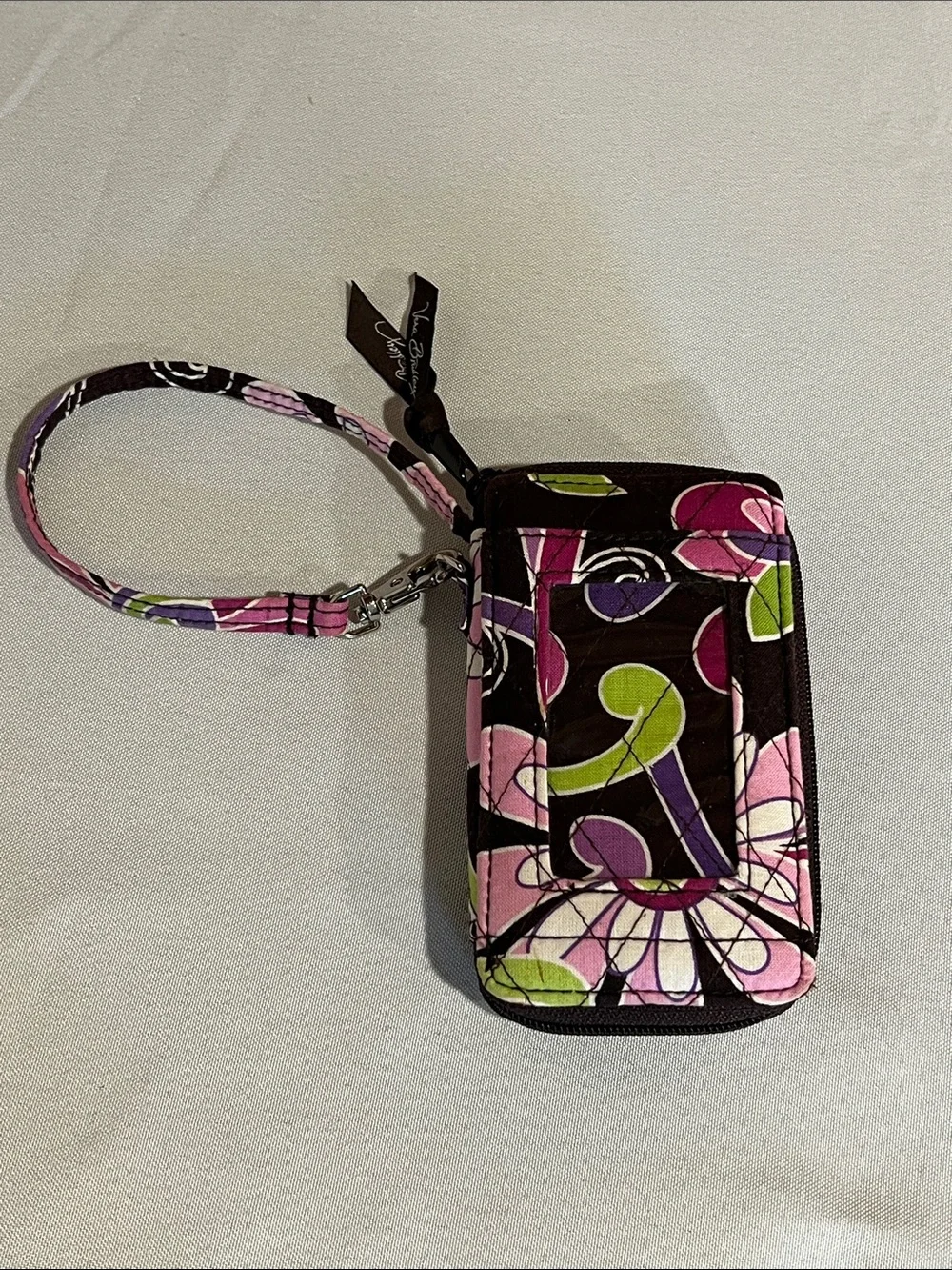 Vera Bradley Quilted Wristlet in Brown with Pink & Green Floral Print - Picture 3 of 3